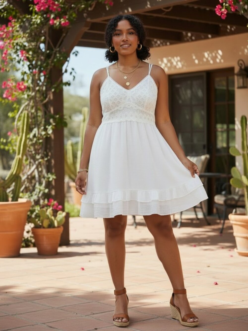 Rebellion Again Cami Dress Womens XL White Excellent Lace Trim‎ Boho Ruffle Hem